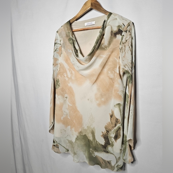 Cowl Neck Waterfall Sheer Long Sleeves Romantic Cherub X-Quisite Top Size XL - Picture 7 of 8